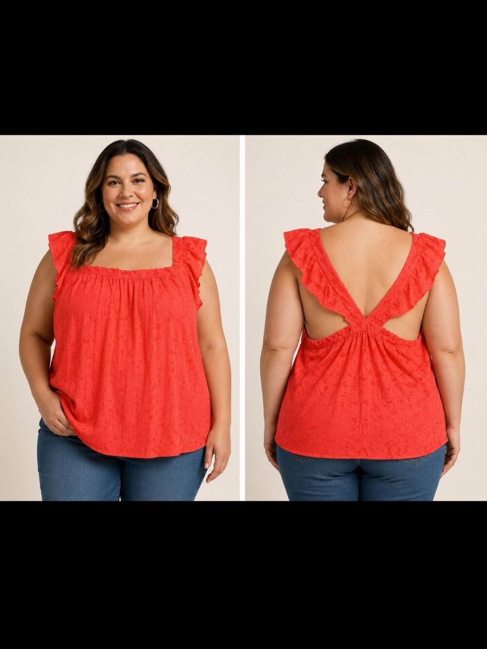NWT LC LAUREN CONRAD Womens 3X Cut Out Boho Ruffle Slv Stretch Tank Top Orange